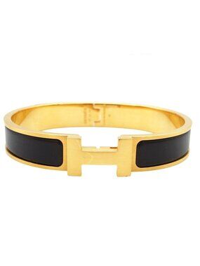 Hermes Clic HH Gold Black Metal Bracelet Enamel Bangle